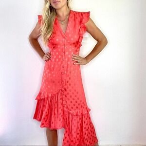 Three Floor Euphoric Coral Red Polka Dot Dress